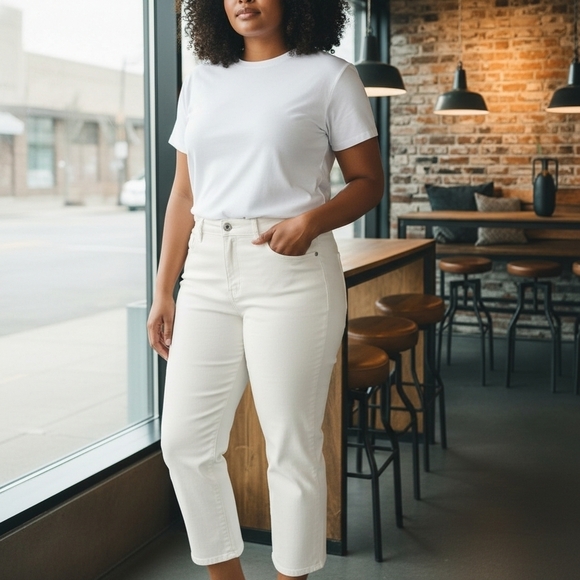 Talbots Denim - Talbots Women's 18 Eggshell White High Waist Jegging Crop 5 Pockets Modern Chic